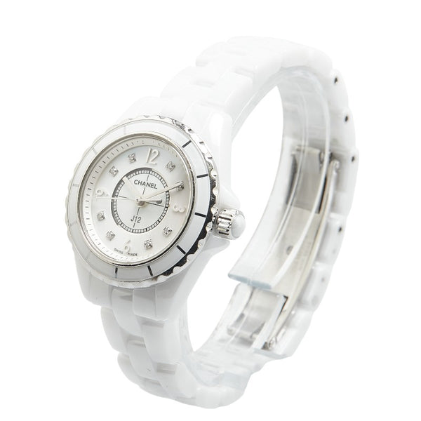 シャネル J12 8Pダイヤ 腕時計 H2570 クオーツ シルバー文字盤 ホワイトセラミック レディース CHANEL 【中古】
