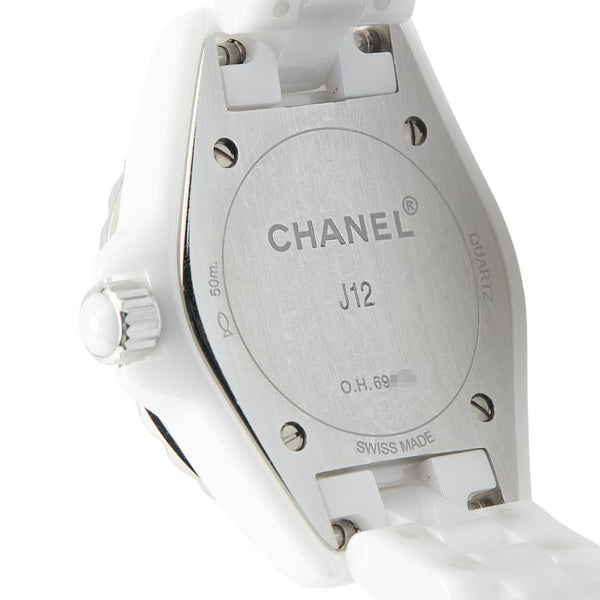 シャネル J12 8Pダイヤ 腕時計 H2570 クオーツ シルバー文字盤 ホワイトセラミック レディース CHANEL 【中古】