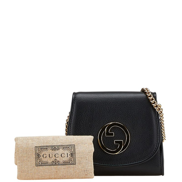 グッチ ブロンディ ミディアム チェーン ウォレット ショルダーバッグ 725219 ブラック レザー レディース GUCCI 【中古】