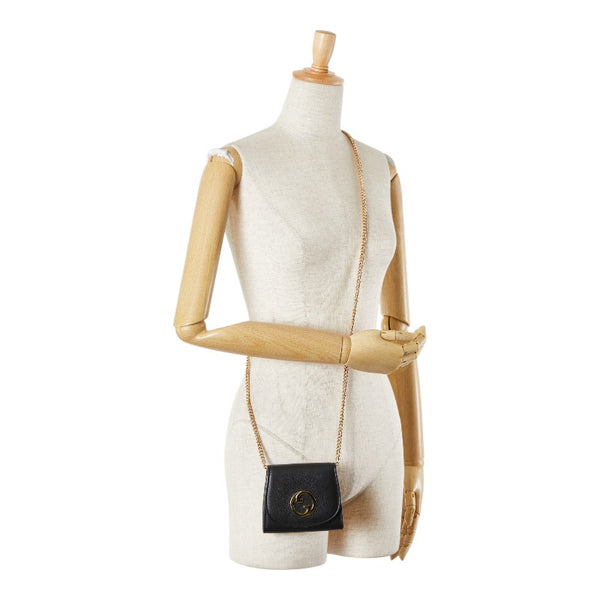 グッチ ブロンディ ミディアム チェーン ウォレット ショルダーバッグ 725219 ブラック レザー レディース GUCCI 【中古】