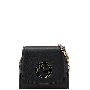 グッチ ブロンディ ミディアム チェーン ウォレット ショルダーバッグ 725219 ブラック レザー レディース GUCCI 【中古】