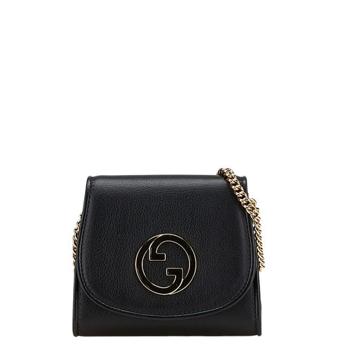 グッチ ブロンディ ミディアム チェーン ウォレット ショルダーバッグ 725219 ブラック レザー レディース GUCCI 【中古】