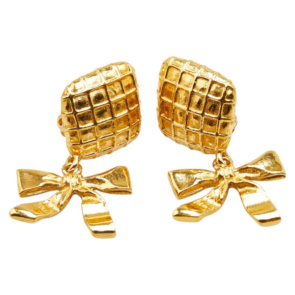 シャネル ひし形 リボン スイング イヤリング ゴールド メッキ レディース CHANEL 【中古】