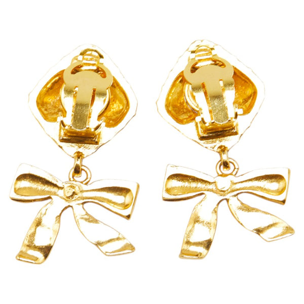 シャネル ひし形 リボン スイング イヤリング ゴールド メッキ レディース CHANEL 【中古】