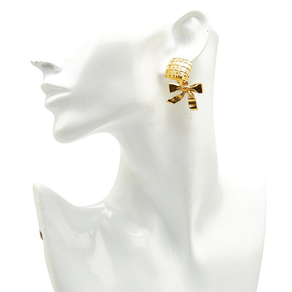 シャネル ひし形 リボン スイング イヤリング ゴールド メッキ レディース CHANEL 【中古】