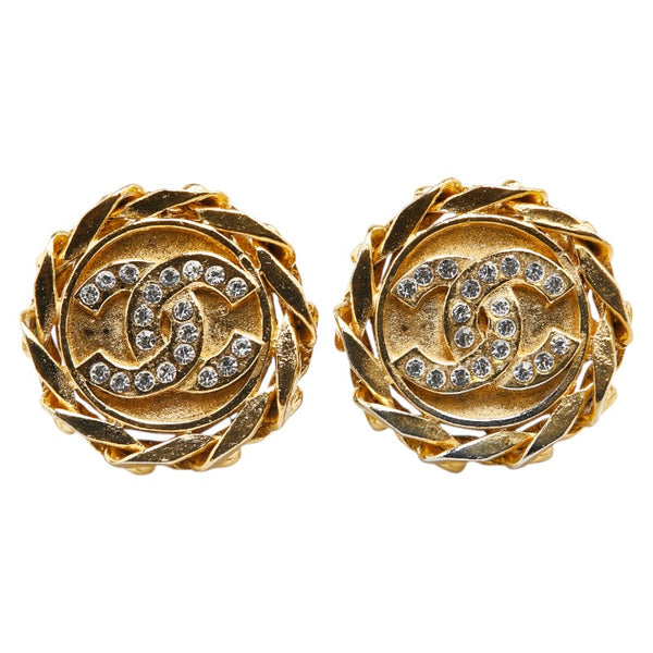 シャネル ココマーク ラウンド ラインストーン イヤリング ゴールド メッキ レディース CHANEL 【中古】