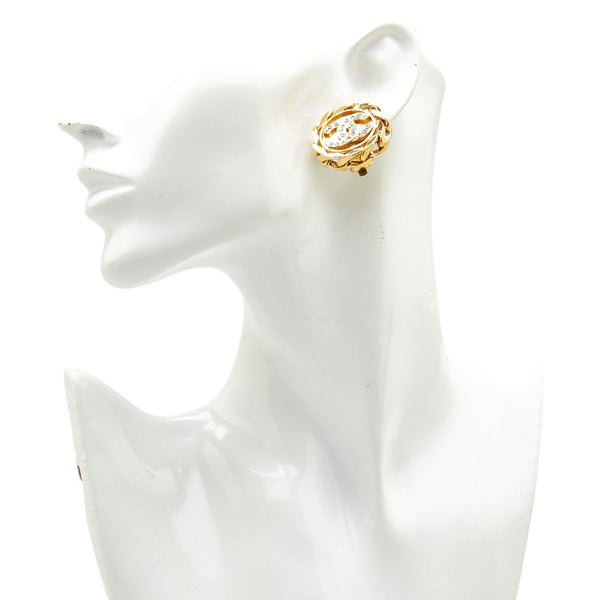 シャネル ココマーク ラウンド ラインストーン イヤリング ゴールド メッキ レディース CHANEL 【中古】