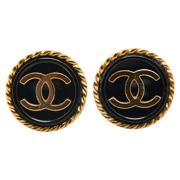 シャネル ヴィンテージ ココマーク ラウンド イヤリング ゴールド ブラック メッキ レディース CHANEL 【中古】