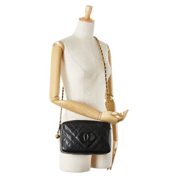 シャネル ココマーク ココボール マトラッセ チェーン ショルダーバッグ ブラック キャビアスキン レディース CHANEL 【中古】