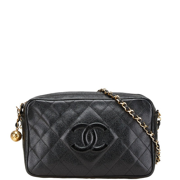 シャネル ココマーク ココボール マトラッセ チェーン ショルダーバッグ ブラック キャビアスキン レディース CHANEL 【中古】