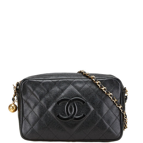 シャネル ココマーク ココボール マトラッセ チェーン ショルダーバッグ ブラック キャビアスキン レディース CHANEL 【中古】