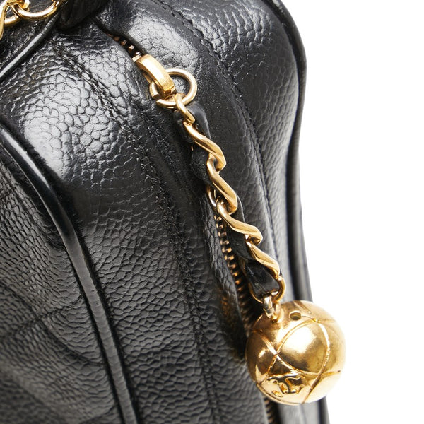 シャネル ココマーク ココボール マトラッセ チェーン ショルダーバッグ ブラック キャビアスキン レディース CHANEL 【中古】