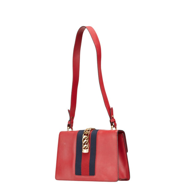 グッチ シルヴィ ショルダーバッグ 421882 レッド ネイビー レザー レディース GUCCI 【中古】