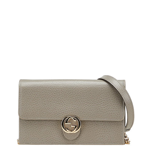 グッチ インターロッキングG チェーンウォレット ショルダーバッグ 615523 グレー ゴールド レザー レディース GUCCI 【中古】