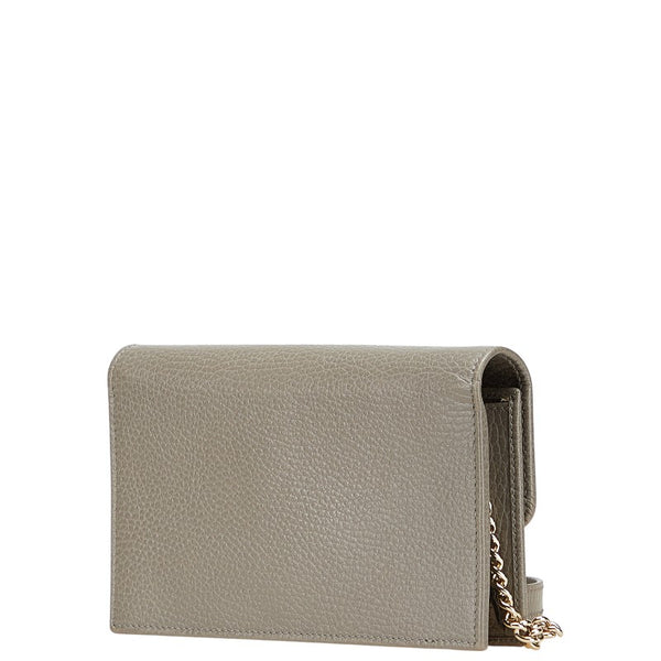 グッチ インターロッキングG チェーンウォレット ショルダーバッグ 615523 グレー ゴールド レザー レディース GUCCI 【中古】