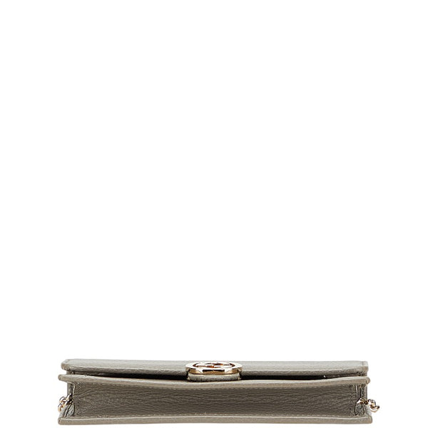 グッチ インターロッキングG チェーンウォレット ショルダーバッグ 615523 グレー ゴールド レザー レディース GUCCI 【中古】