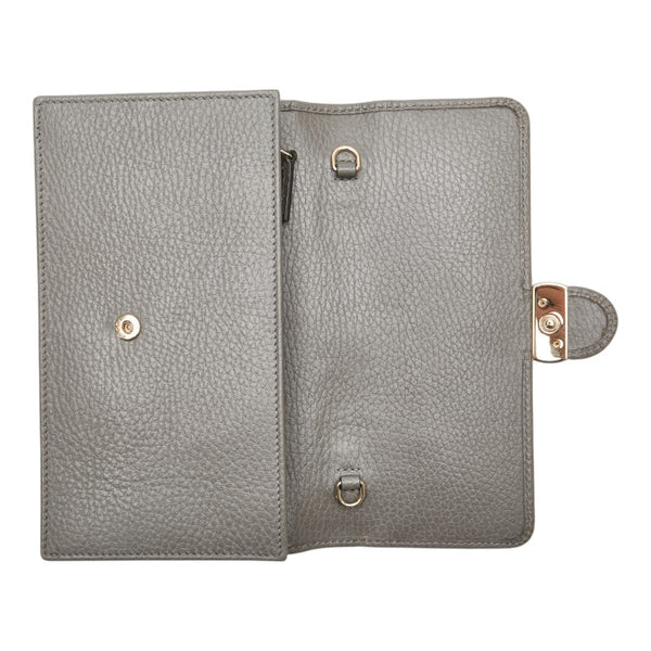 グッチ インターロッキングG チェーンウォレット ショルダーバッグ 615523 グレー ゴールド レザー レディース GUCCI 【中古】