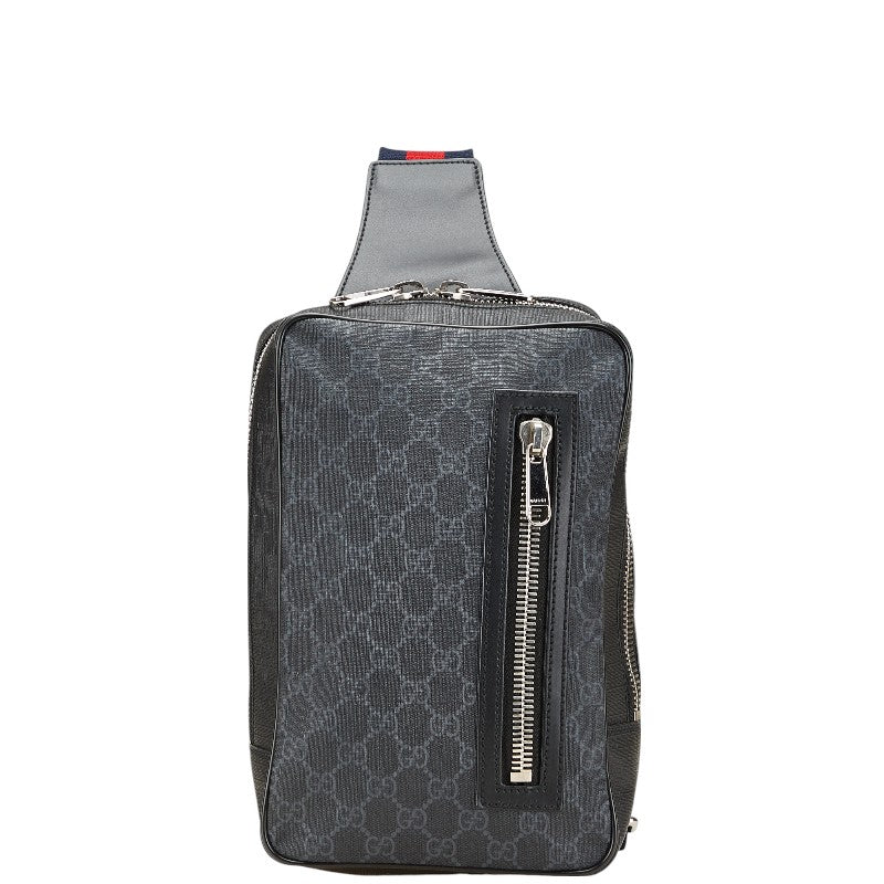 グッチ GGスプリーム ボディバッグ ベルトバッグ 478325 ブラック グレー PVC レザー メンズ GUCCI 【中古】