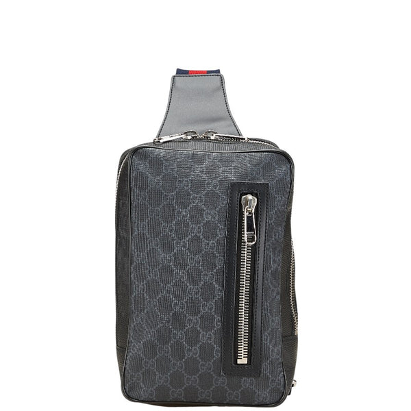 グッチ GGスプリーム ボディバッグ ベルトバッグ 478325 ブラック グレー PVC レザー メンズ GUCCI 【中古】