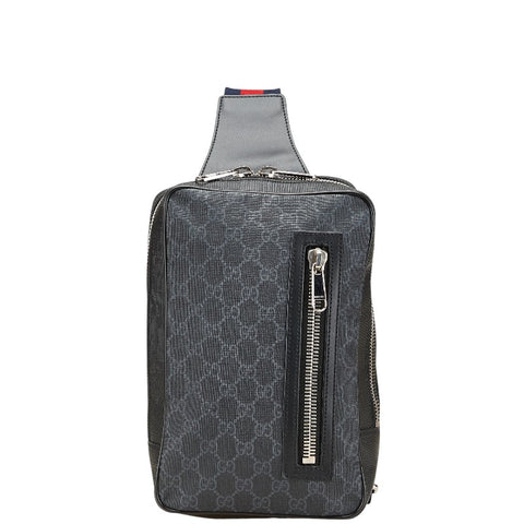 グッチ GGスプリーム ボディバッグ ベルトバッグ 478325 ブラック グレー PVC レザー メンズ GUCCI 【中古】
