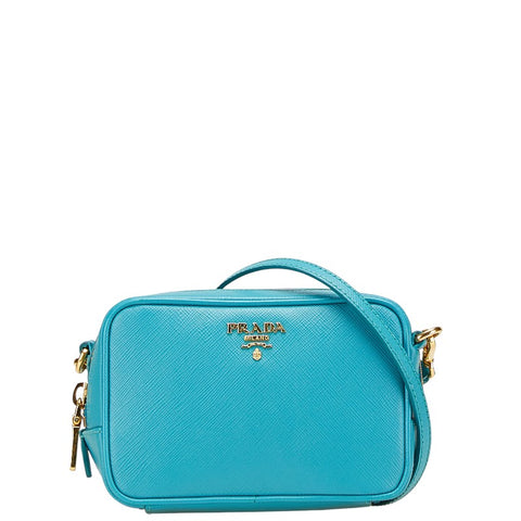 プラダ ロゴ ショルダーバッグ 1N1674 ターコイズブルー サフィアーノレザー レディース PRADA 【中古】