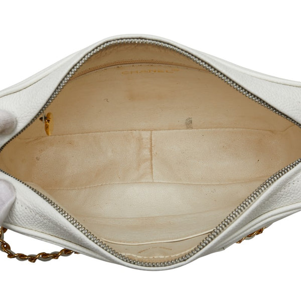シャネル トリプルココマーク ショルダーバッグ ホワイト キャビアスキン レディース CHANEL 【中古】