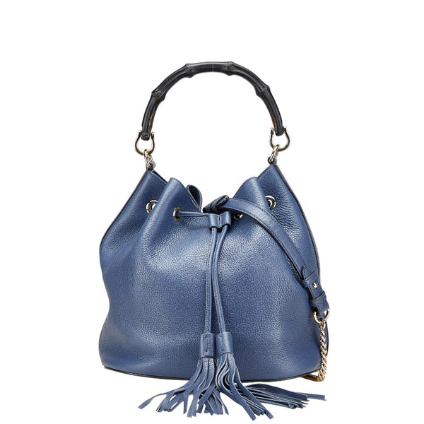 グッチ バンブー フリンジ ハンドバッグ チェーン ショルダーバッグ 2WAY 387613 ネイビー レザー レディース GUCCI 【中古】