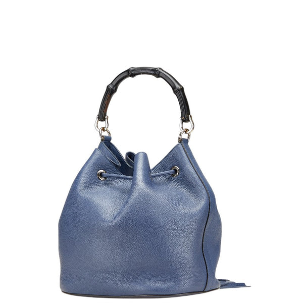 グッチ バンブー フリンジ ハンドバッグ チェーン ショルダーバッグ 2WAY 387613 ネイビー レザー レディース GUCCI 【中古】