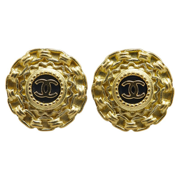 シャネル ヴィンテージ ココマーク ラウンド イヤリング ゴールド ブラック メッキ  CHANEL 【中古】