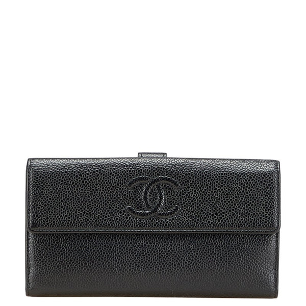 シャネル ココマーク 長財布 ブラック キャビアスキン レディース CHANEL 【中古】