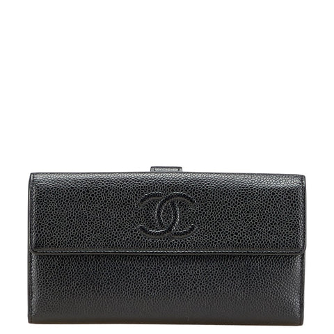 シャネル ココマーク 長財布 ブラック キャビアスキン レディース CHANEL 【中古】