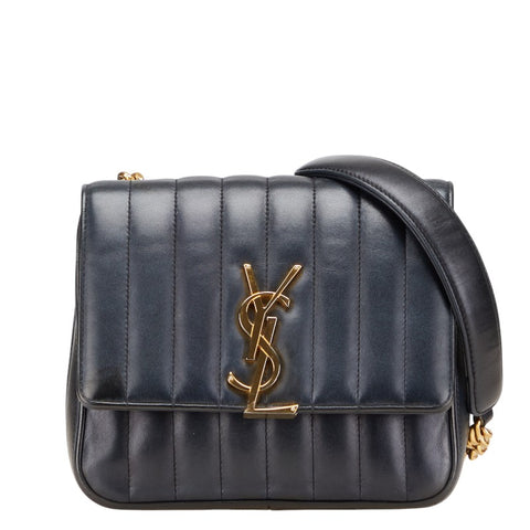 サンローラン ヴィッキー YSLロゴ 斜め掛け チェーン ショルダーバッグ ブラック レザー レディース SAINT LAURENT 【中古】