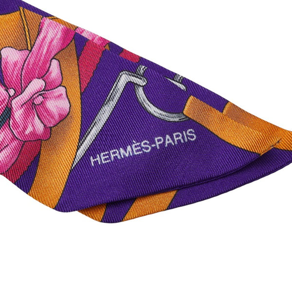 エルメス ツィリー 総柄 スカーフ オレンジ 紫 マルチカラー シルク レディース HERMES 【中古】