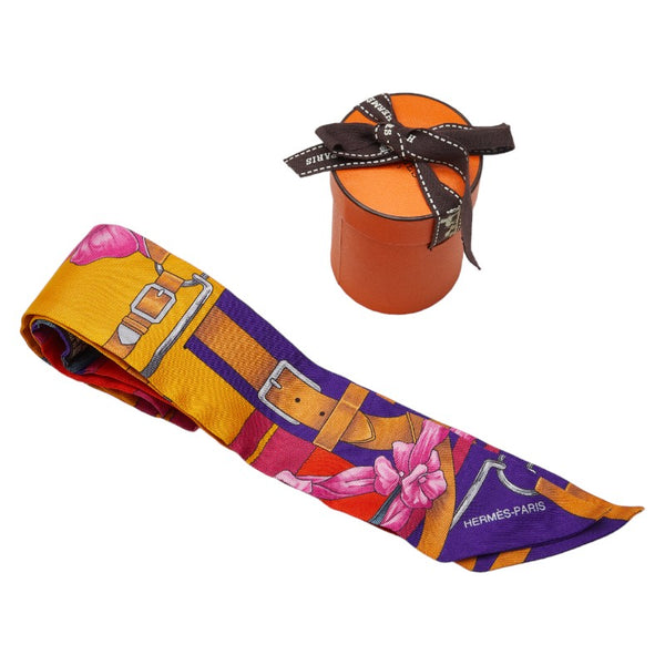 エルメス ツィリー 総柄 スカーフ オレンジ 紫 マルチカラー シルク レディース HERMES 【中古】