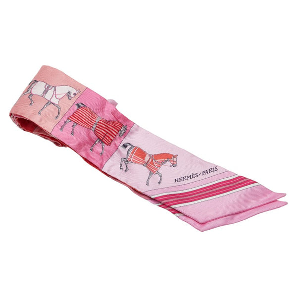 エルメス ツイリー 馬 モチーフ スカーフ ピンク オレンジ シルク レディース HERMES 【中古】