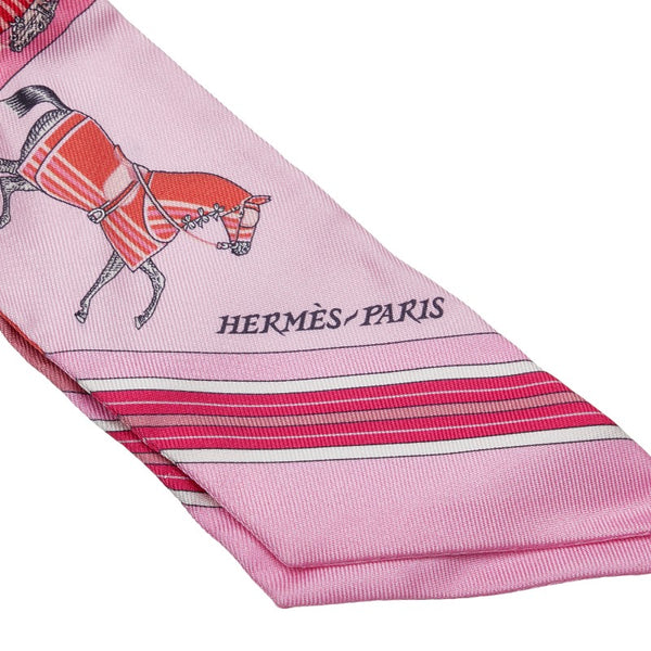 エルメス ツイリー 馬 モチーフ スカーフ ピンク オレンジ シルク レディース HERMES 【中古】