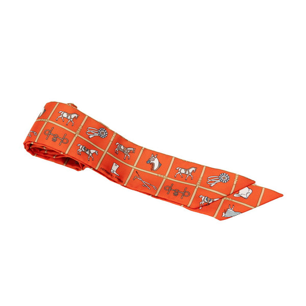 エルメス ツイリー Couvertures et Tenues de Jour 馬着 スカーフ オレンジ ホワイト シルク レディース HERMES 【中古】