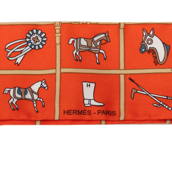 エルメス ツイリー Couvertures et Tenues de Jour 馬着 スカーフ オレンジ ホワイト シルク レディース HERMES 【中古】