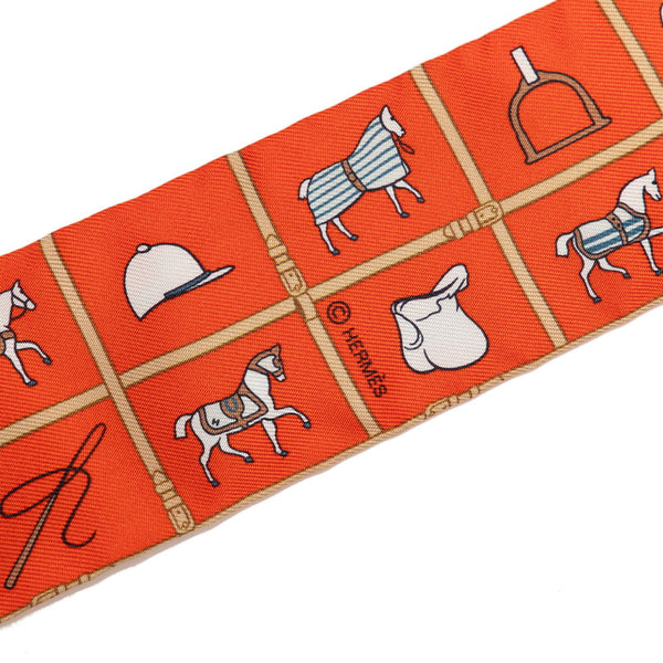 エルメス ツイリー Couvertures et Tenues de Jour 馬着 スカーフ オレンジ ホワイト シルク レディース HERMES 【中古】