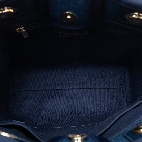 シャネル ドーヴィルPM チェーン ワンショルダーバッグ ネイビー ラフィア レザー レディース CHANEL 【中古】