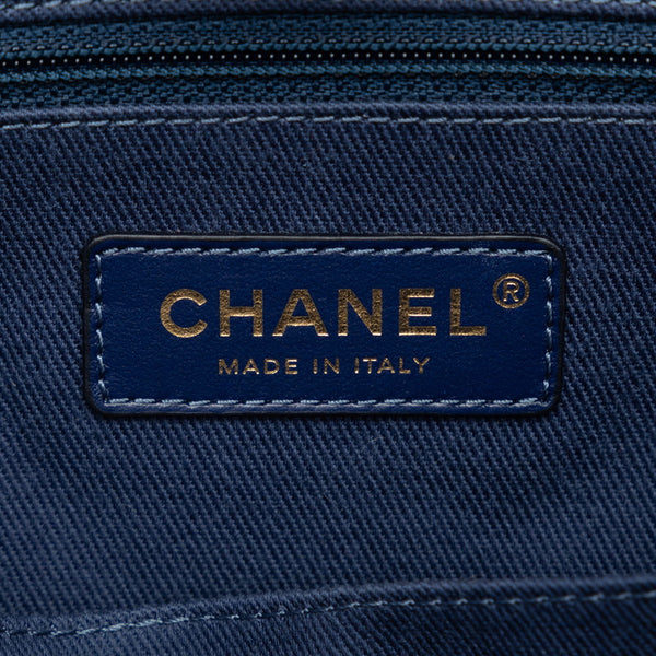 シャネル ドーヴィルPM チェーン ワンショルダーバッグ ネイビー ラフィア レザー レディース CHANEL 【中古】