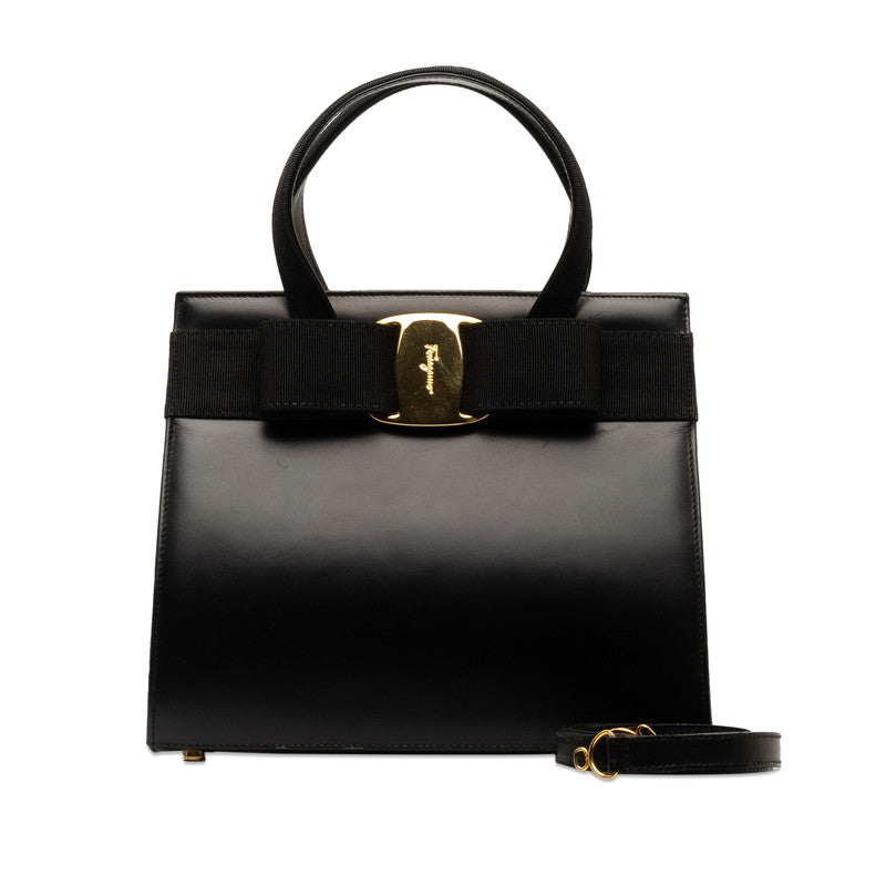 サルヴァトーレフェラガモ ヴァラリボン ハンドバッグ ショルダーバッグ 2WAY BA214178 ブラック ゴールド レザー レディース Salvatore Ferragamo 【中古】