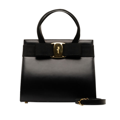 サルヴァトーレフェラガモ ヴァラリボン ハンドバッグ ショルダーバッグ 2WAY BA214178 ブラック ゴールド レザー レディース Salvatore Ferragamo 【中古】