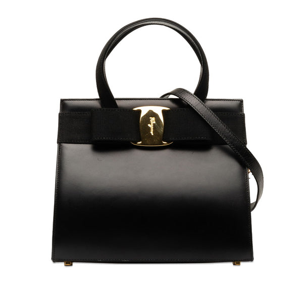 サルヴァトーレフェラガモ ヴァラリボン ハンドバッグ ショルダーバッグ 2WAY BA214178 ブラック ゴールド レザー レディース Salvatore Ferragamo 【中古】