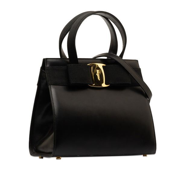 サルヴァトーレフェラガモ ヴァラリボン ハンドバッグ ショルダーバッグ 2WAY BA214178 ブラック ゴールド レザー レディース Salvatore Ferragamo 【中古】