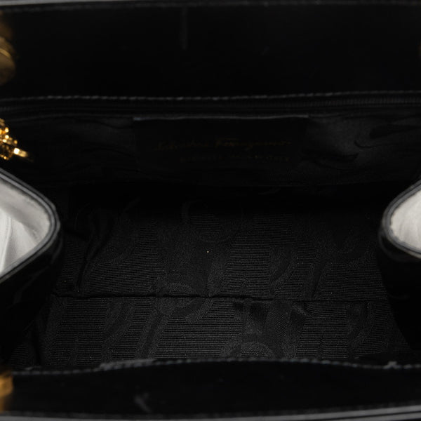 サルヴァトーレフェラガモ ヴァラリボン ハンドバッグ ショルダーバッグ 2WAY BA214178 ブラック ゴールド レザー レディース Salvatore Ferragamo 【中古】