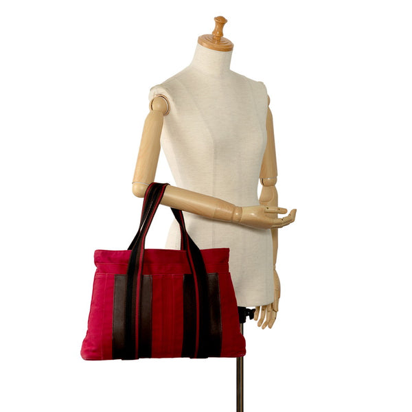 エルメス トロカホリゾンタルMM ハンドバッグ トートバッグ レット ボルドー  キャンバス レディース HERMES 【中古】