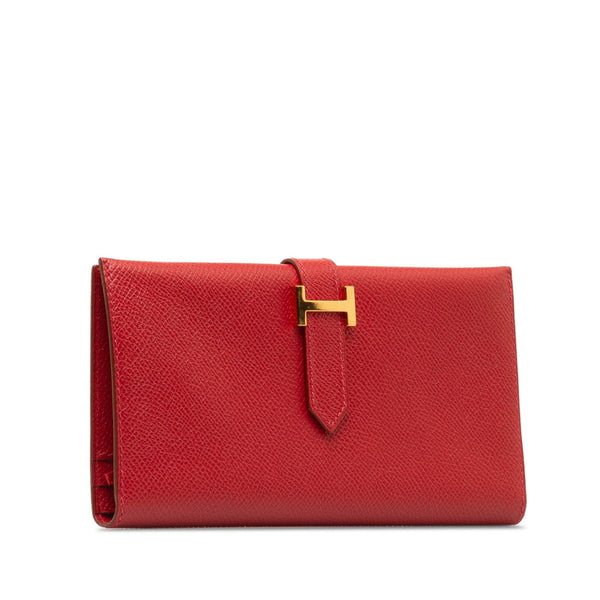 エルメス ベアン クラシック  長財布 レッド ゴールド ヴォーエプソン レディース HERMES 【中古】