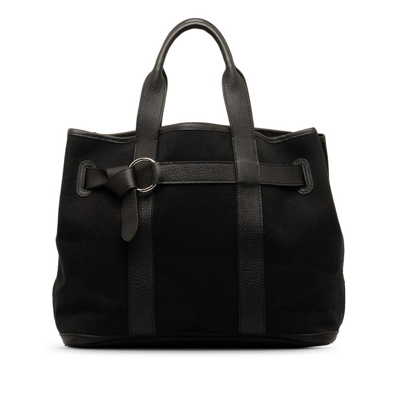 エルメス プティットサンチュール MM トートバッグ ブラック キャンバス レザー レディース HERMES 【中古】