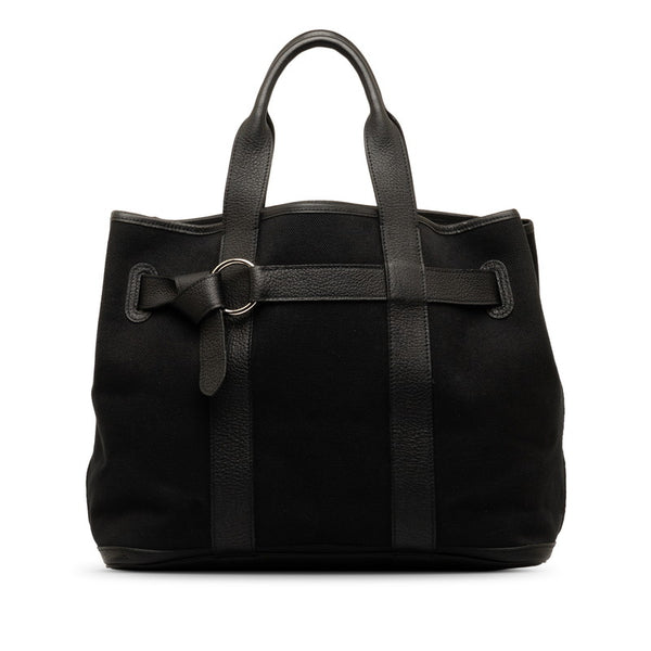 エルメス プティットサンチュール MM トートバッグ ブラック キャンバス レザー レディース HERMES 【中古】